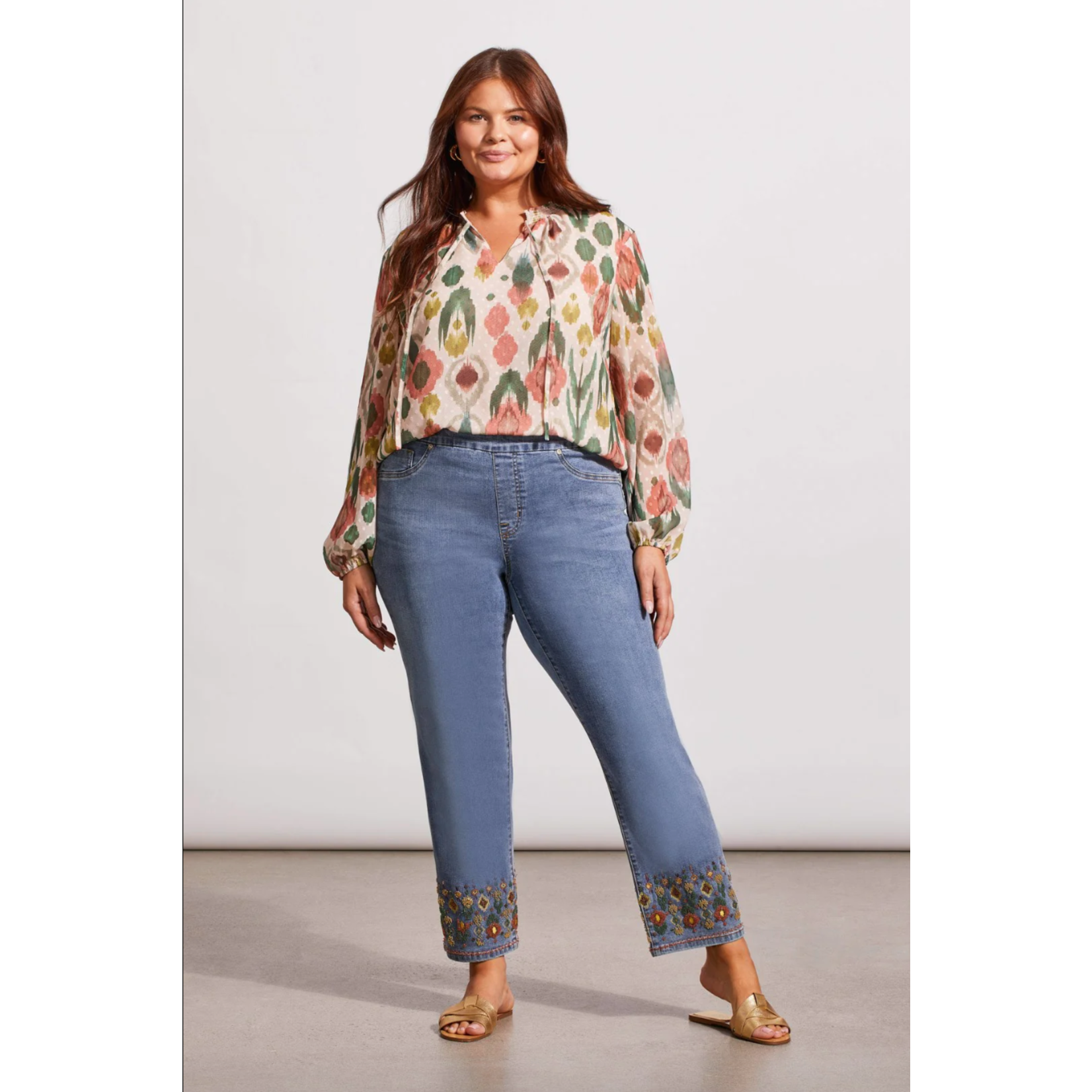Tribal Audrey Pull on Emb. Straight Ankle Jeans