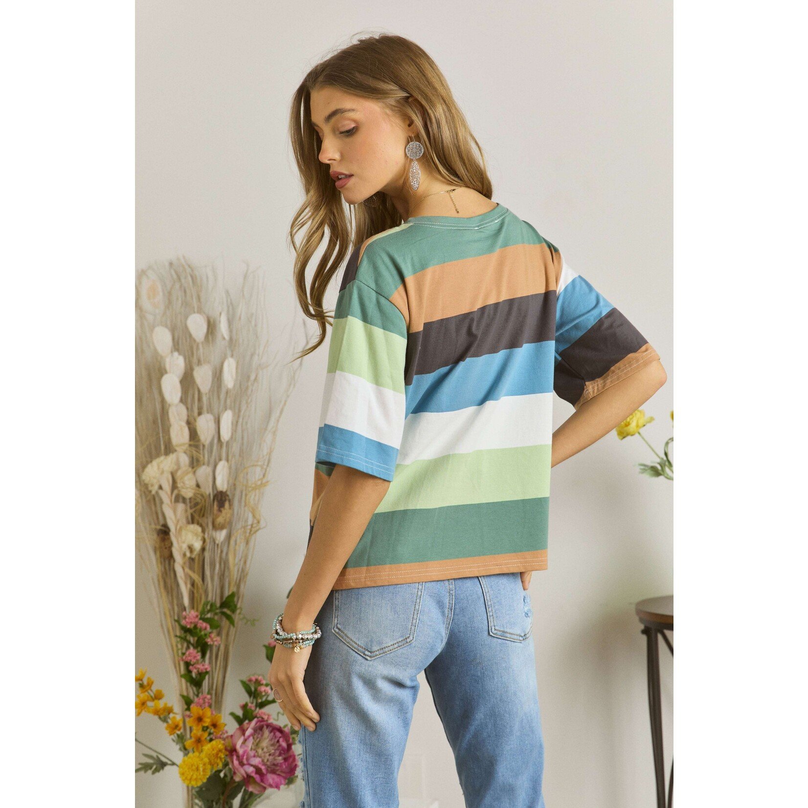 Adora  Multi Stripe Short Sleeve Shirt