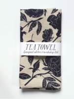 Banquet Workshop Navy Blue Wild Roses on Natural 100% Linen Tea Towel