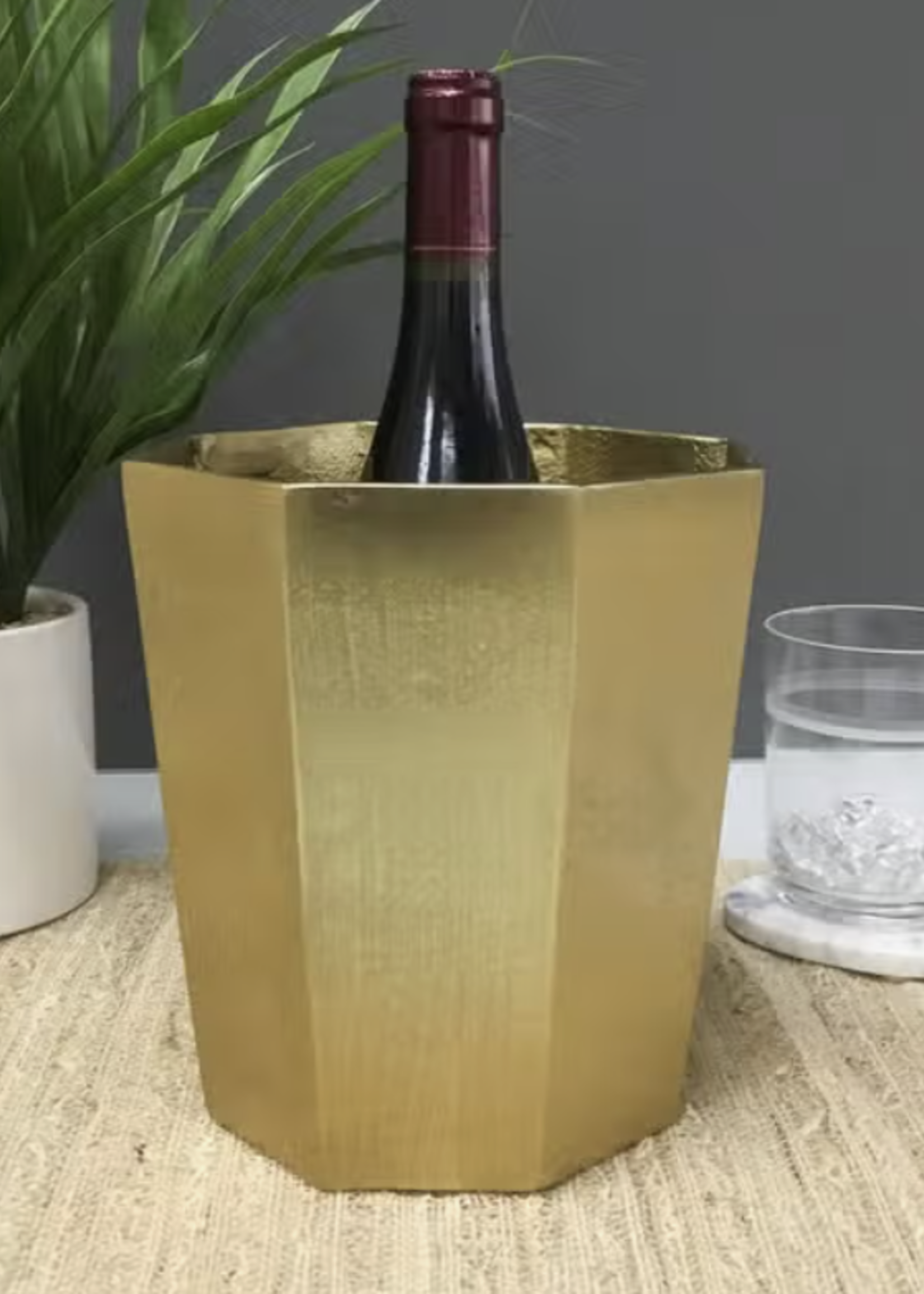 India Handicrafts Inc Textured Gold Aluminum  Octagon Ice Bucket