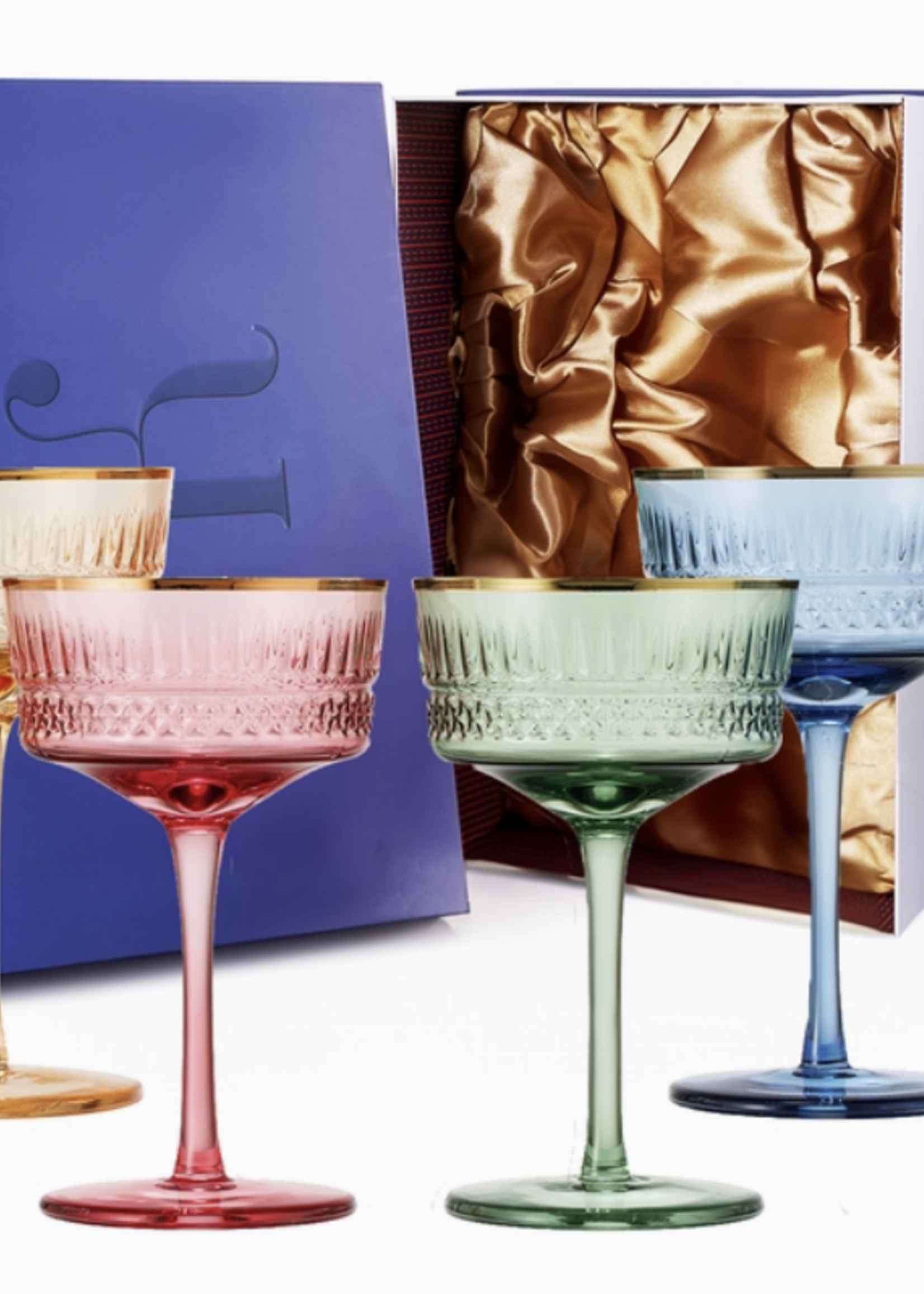 The Wine Savant Vintage Pastel Coupe, Glasses | Set of 4 | 9.5 oz