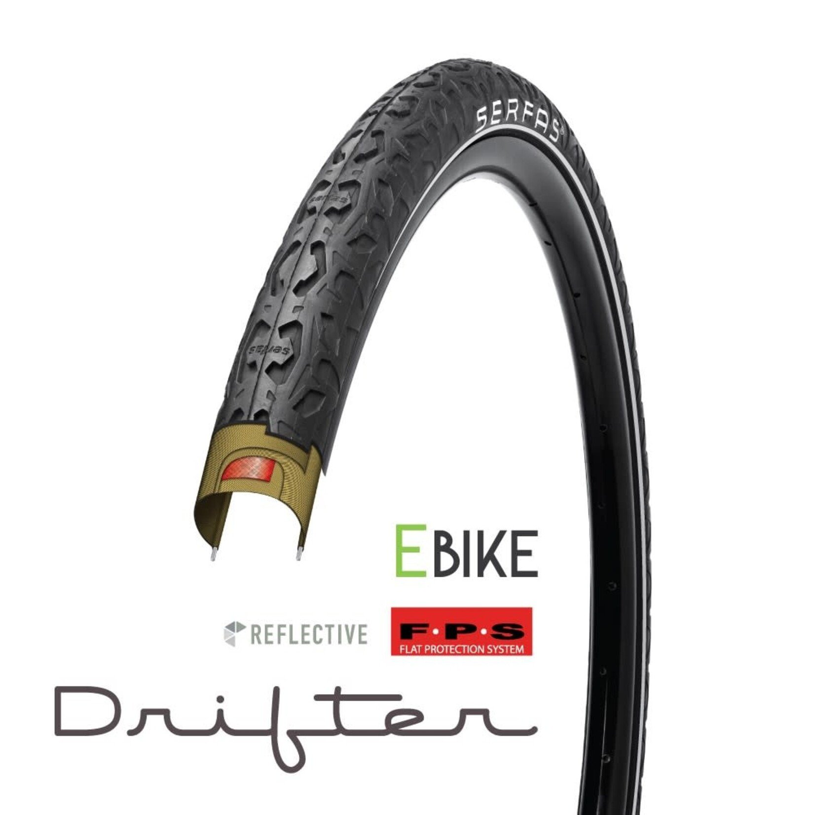 SERFAS Serfas E-CTR E-Drifter E-Bike Tire W/Reflective Sidewall, 20X4.25