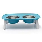Messy Mutts FEEDER ELEVATED W/SS BOWLS DOUBLE DINER BLUE 5 CUP