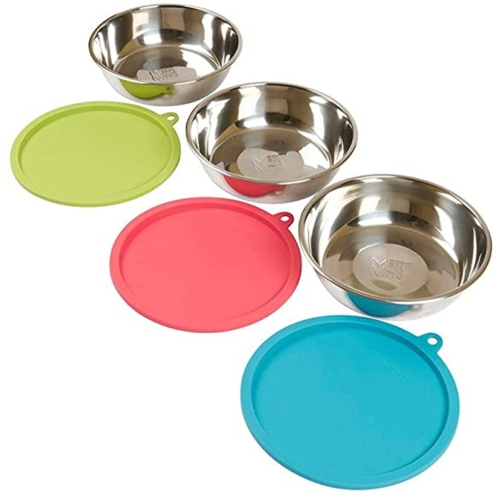 Messy Mutts Messy Mutts S/S BOWL SET MEDIUM 6 PC 3 BOWLS 3 COVERS 1.5 CUP