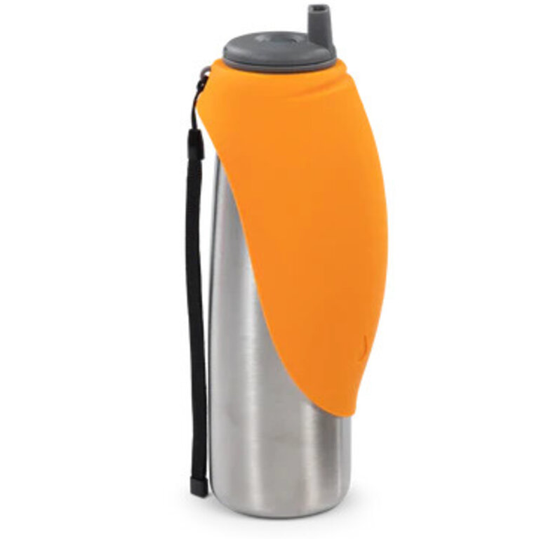 Messy Mutts Messy Mutts Stainless Steel Double-Insulated Travel Water Bottle/Bowl Orange 20oz
