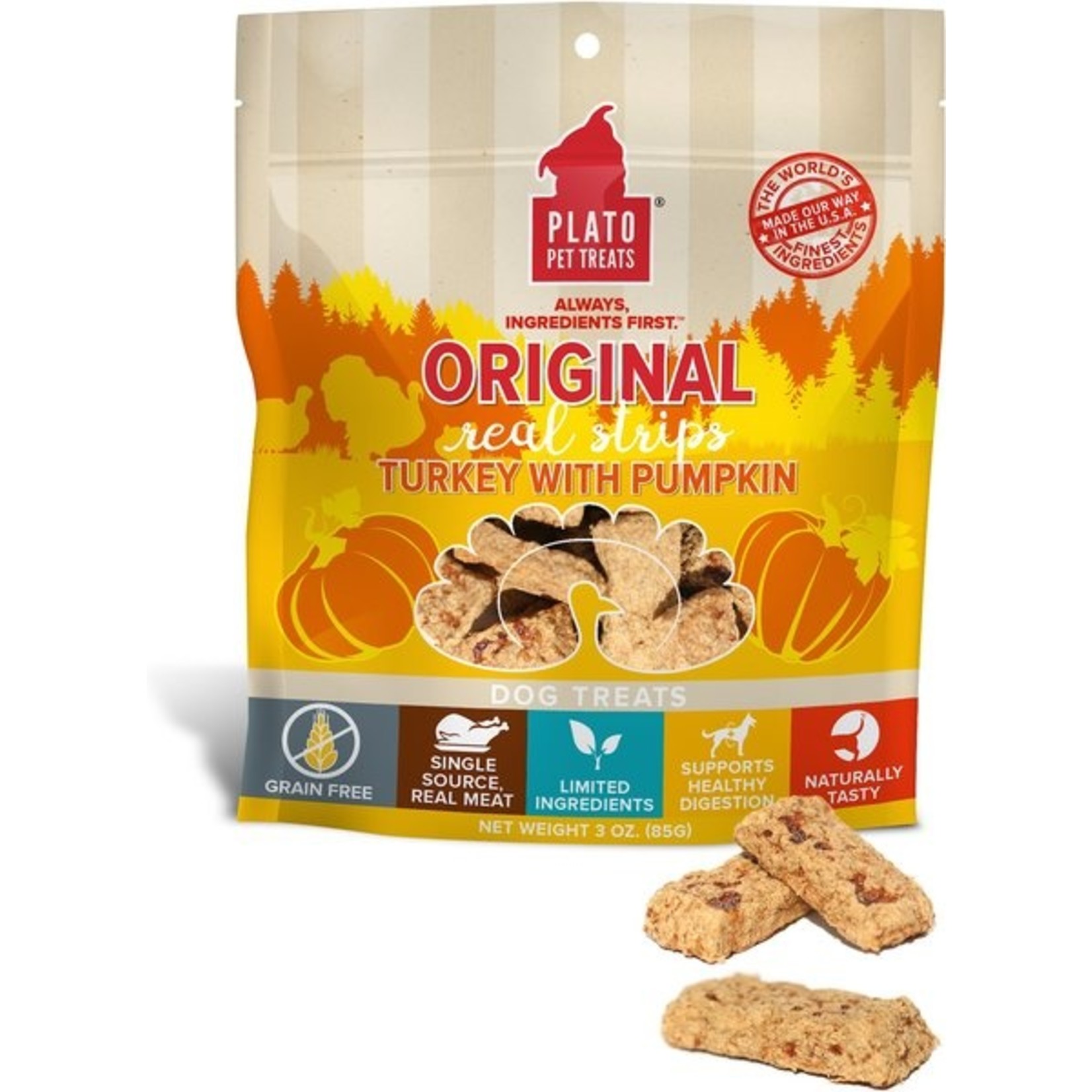 Plato PLATO ORIGINAL REAL STRIPS TURKEY & PUMPKIN 6 OZ