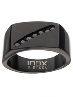 INOX Stainless Steel Black Plated with Black CZ Gem in Diagonal Line Polished Signet Rings sz 11
