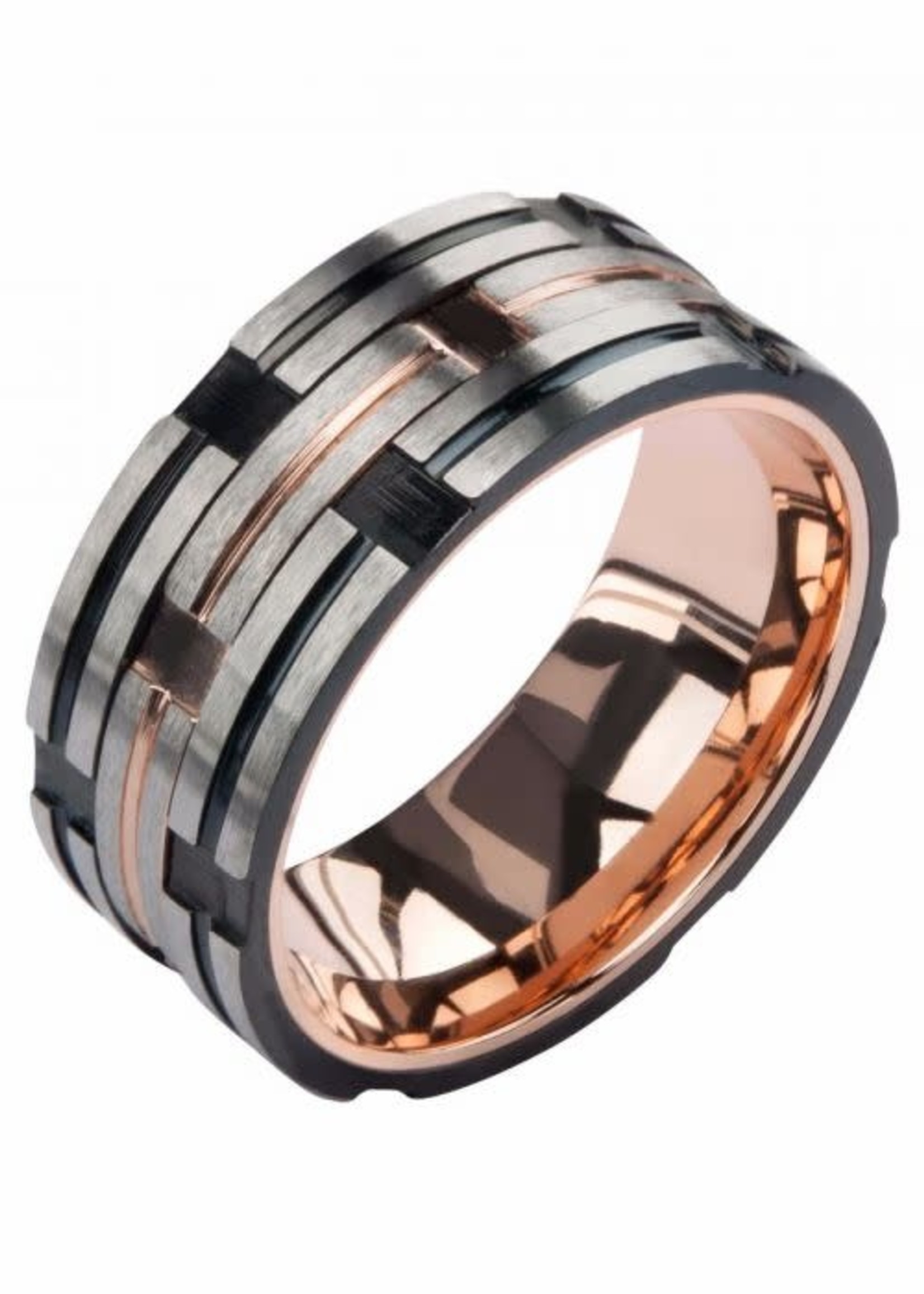 INOX Black Track in Plated Rose Gold Ring SZ 11