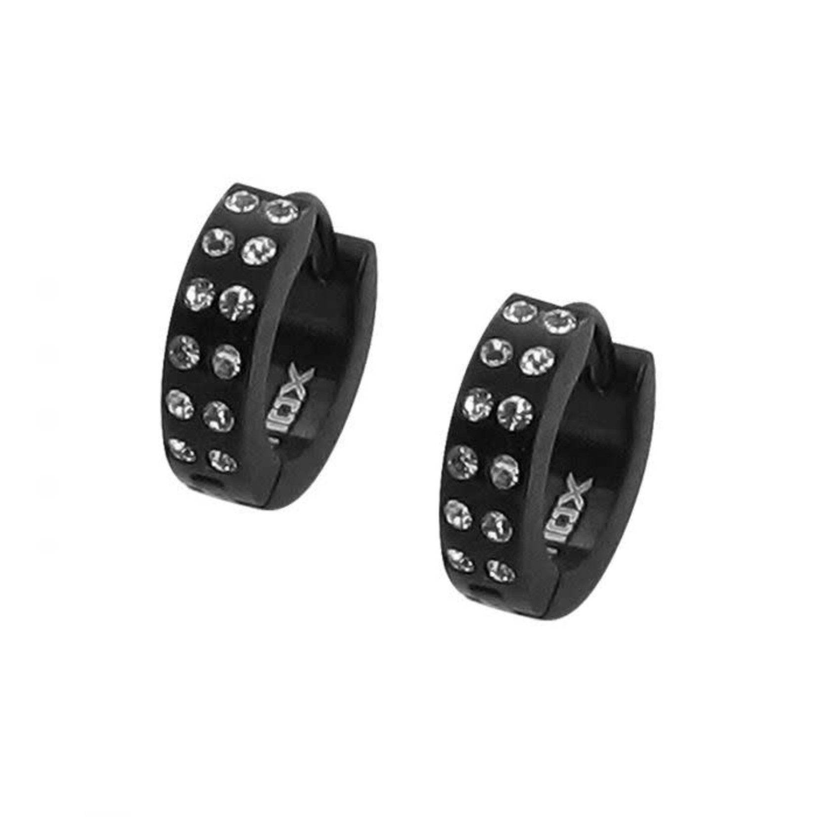 INOX Black Plated Huggies Earrings with CZs