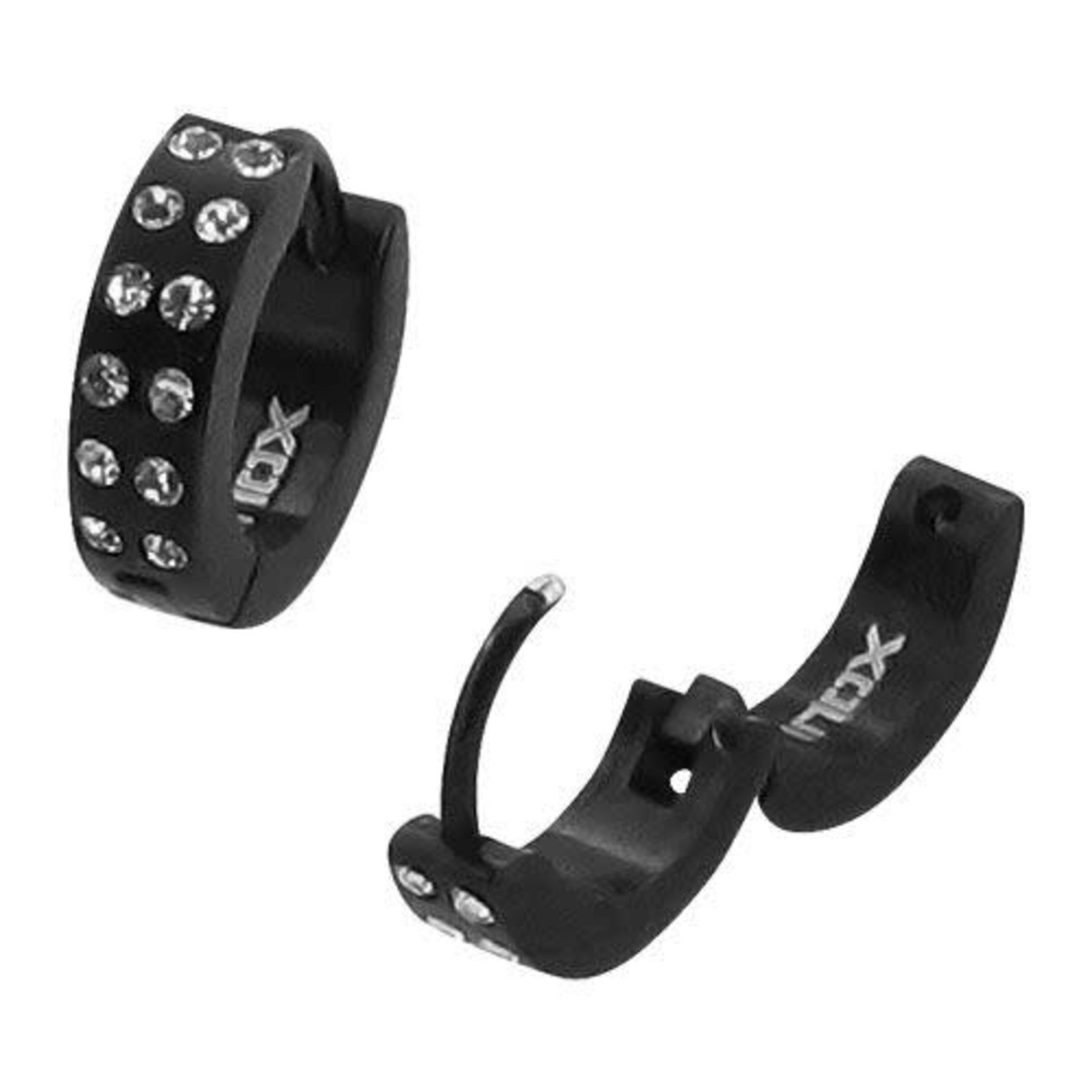 INOX Black Plated Huggies Earrings with CZs