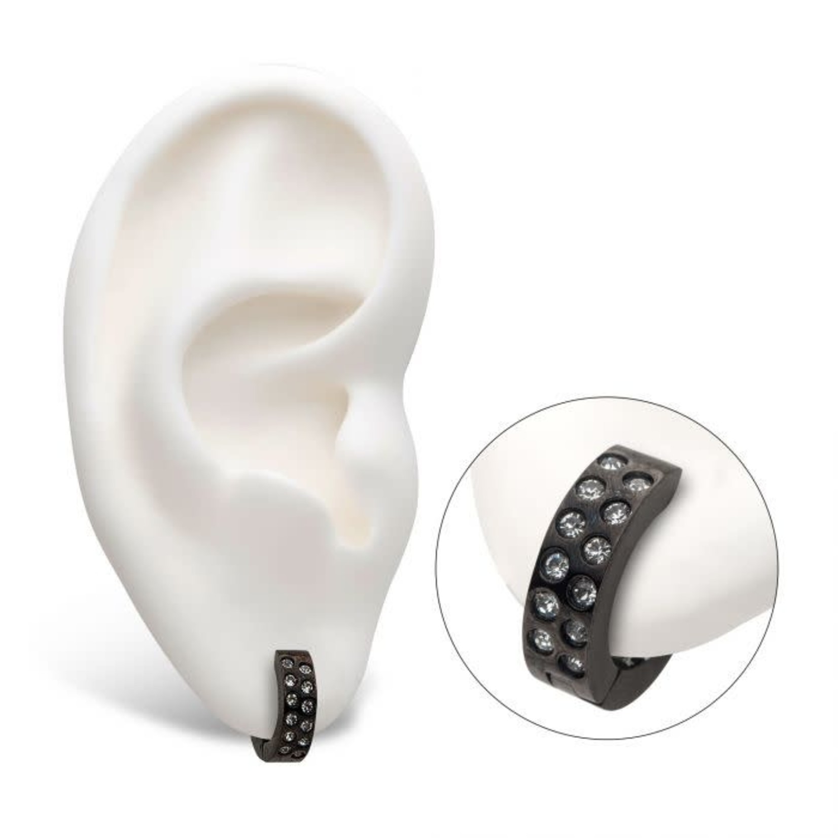 INOX Black Plated Huggies Earrings with CZs