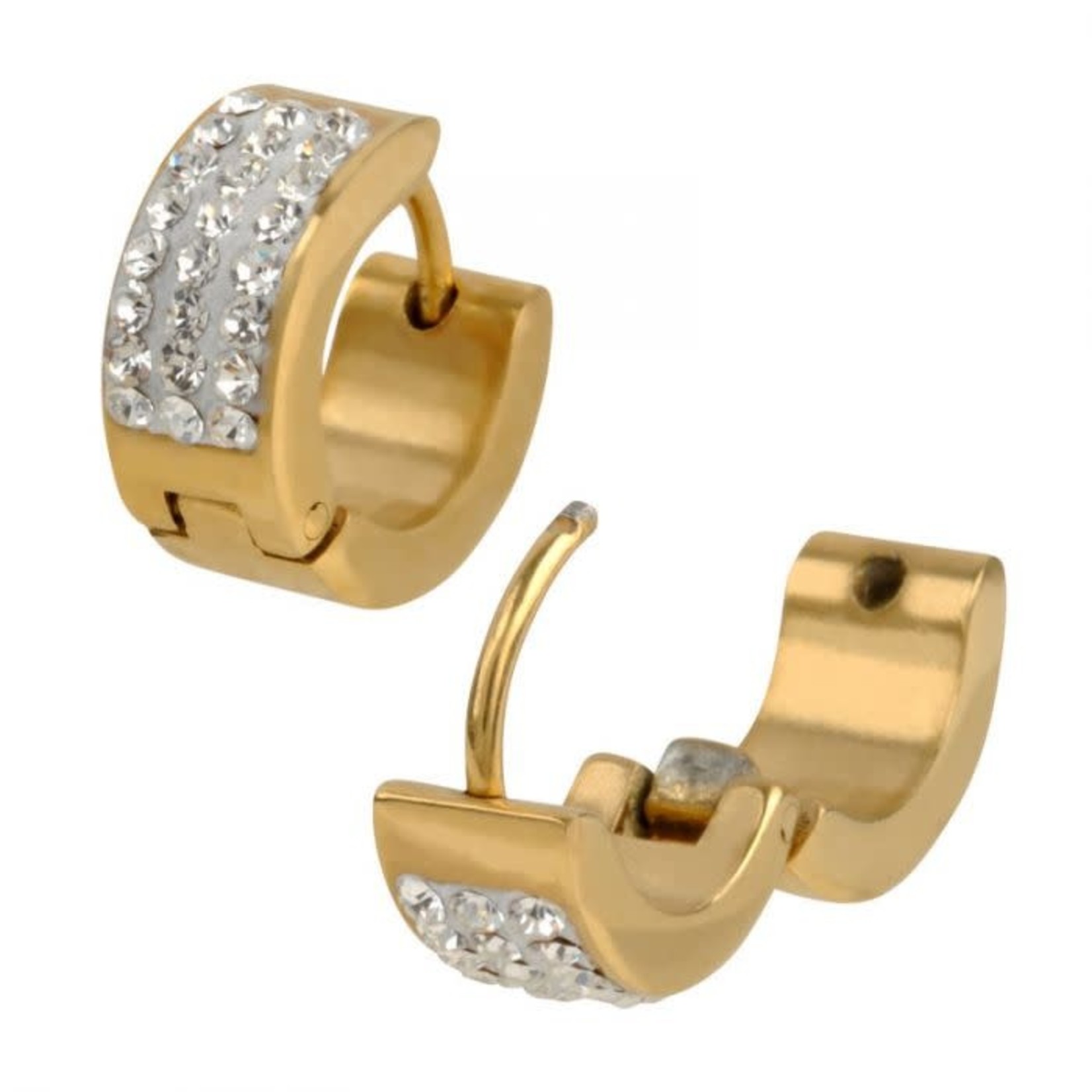 INOX Clear Pave Set CZ Stones in Plated Gold Huggies Earrings