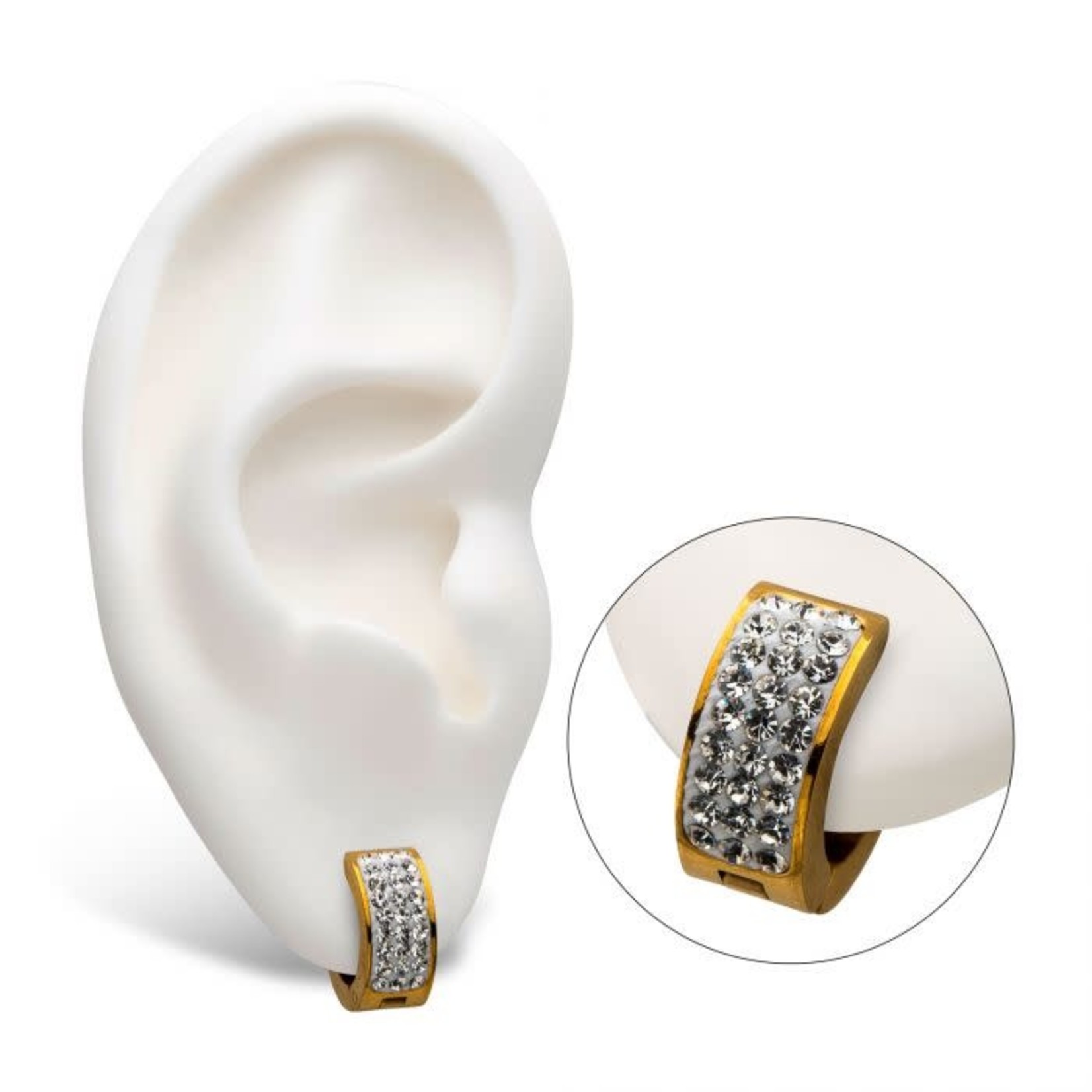 INOX Clear Pave Set CZ Stones in Plated Gold Huggies Earrings