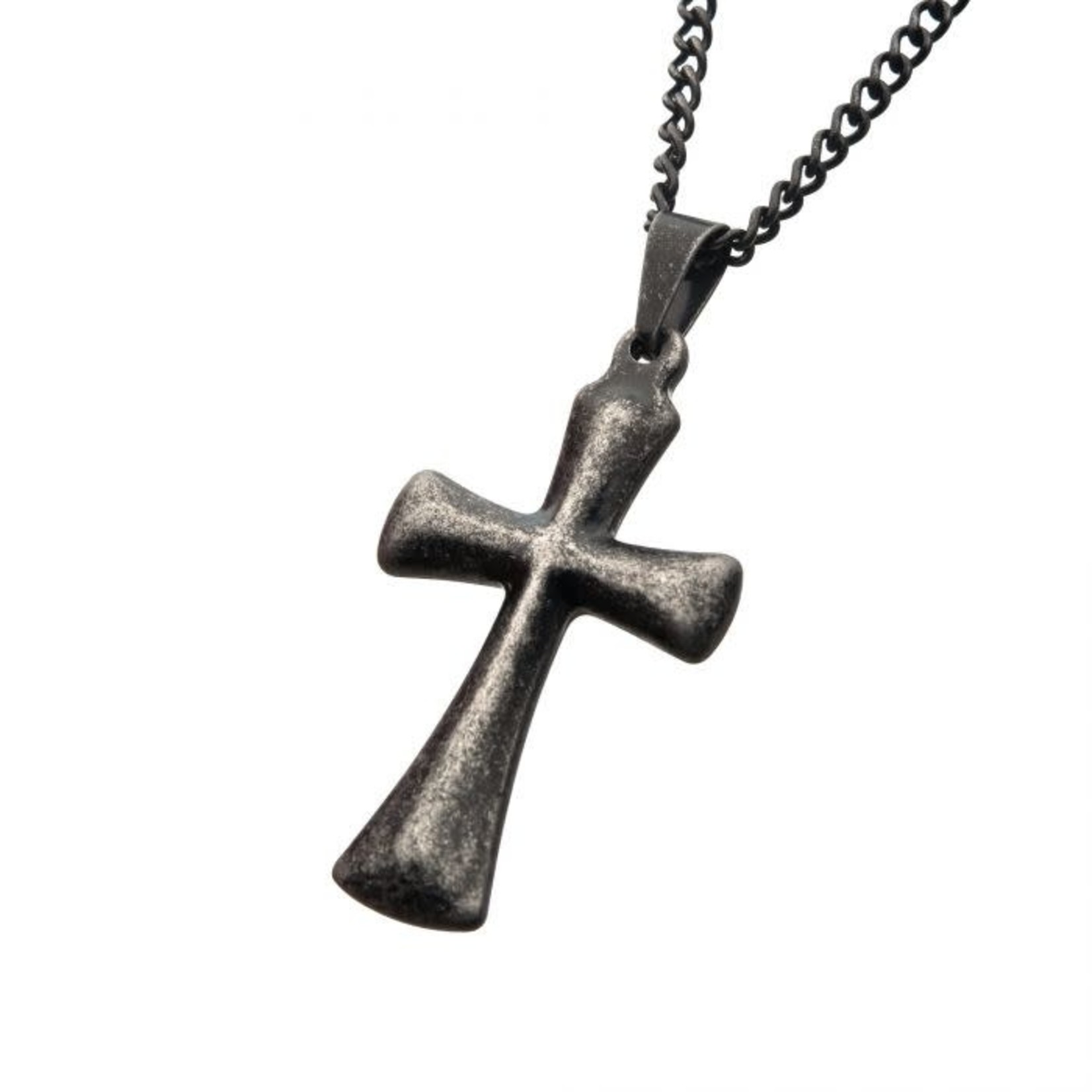 INOX Stainless Steel with Antiqued Finish Plain Cross Pendant with 24" Chain