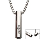 INOX Stainless Steel Memorial Cross Pendant with Clear CZ & Steel Box Chain