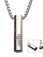 INOX Stainless Steel Memorial Cross Pendant with Clear CZ & Steel Box Chain