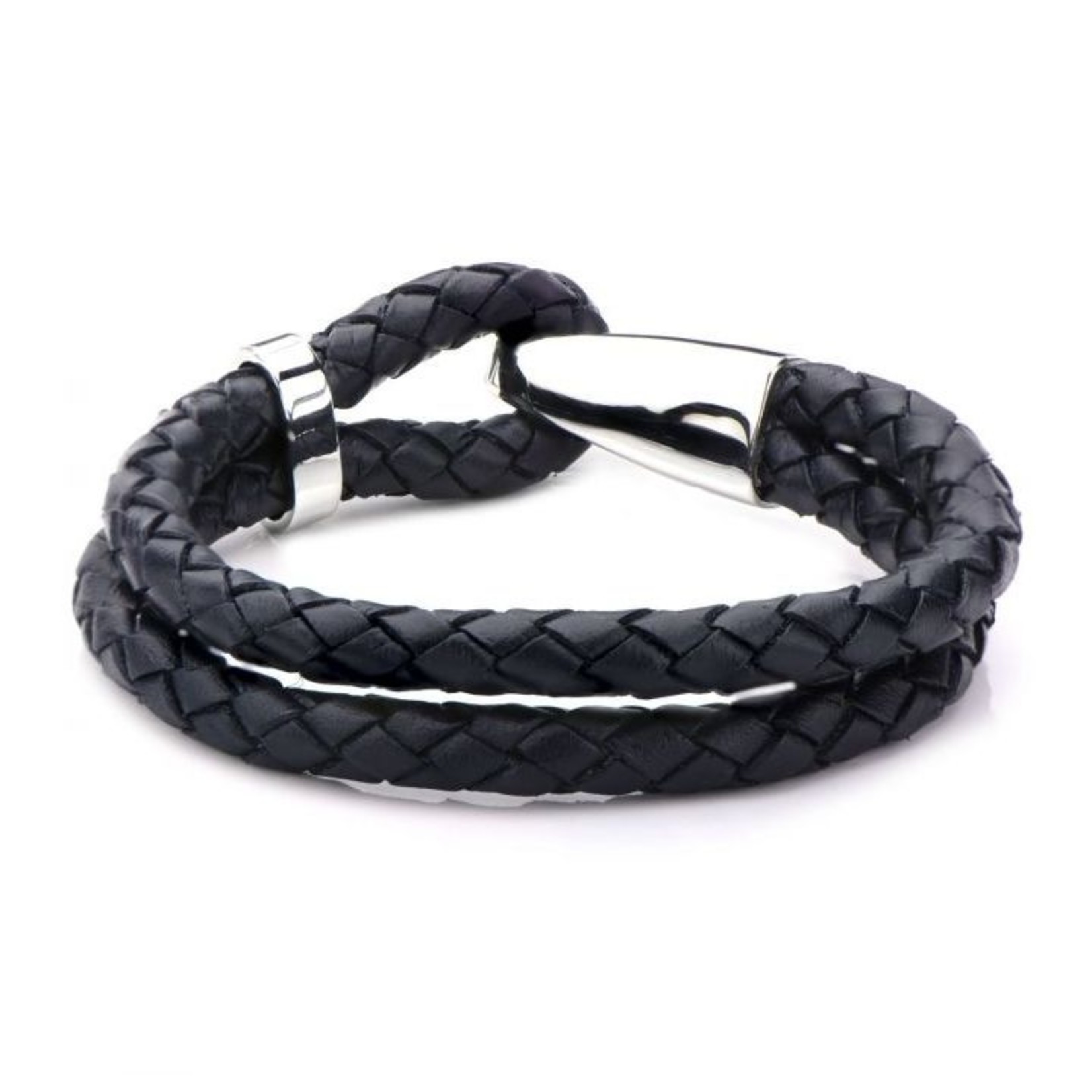 INOX Double Dark Navy Blue Leather & Steel 8.25" Bracelet