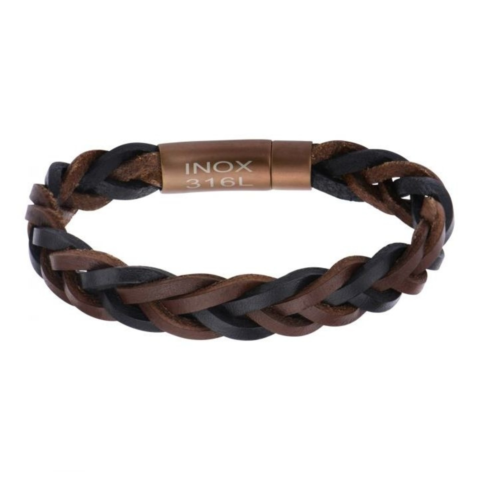 INOX Brown & Black Braided Leather 8.25"  Bracelet