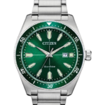 CITIZEN WATCH COMPANY Citizen Eco-Drive Vintage Brycen SS Green Dial Date
