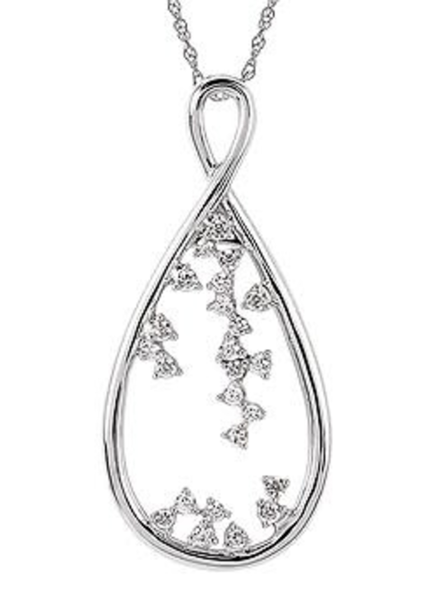OSTBYE & ANDERSON 14KW Scattered Diamond Pear Shaped Pendant w/chain 0.20CTTW