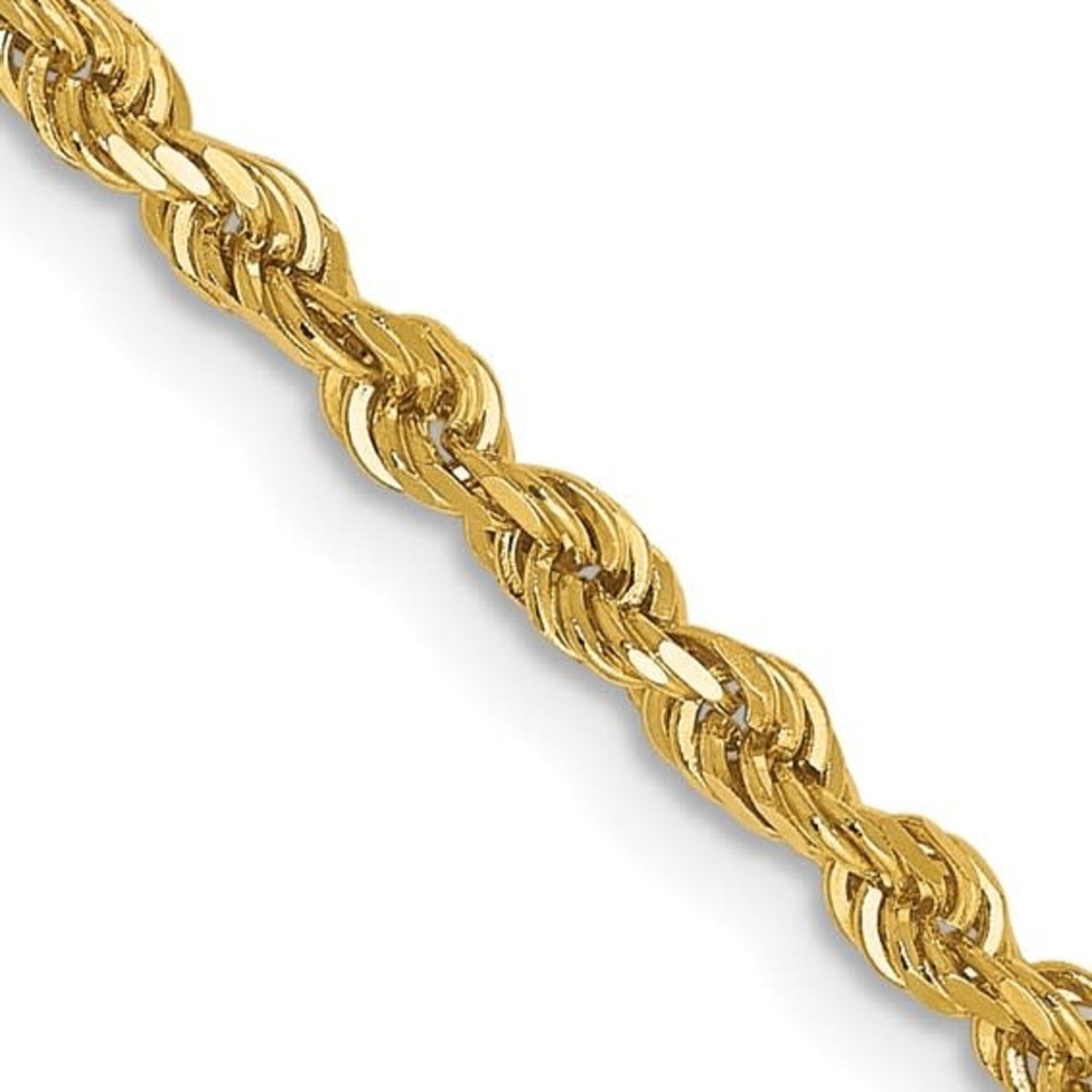 Nuragold 14k Yellow Gold 2.5mm Solid Rope Chain Diamond Cut Pendant Necklac 