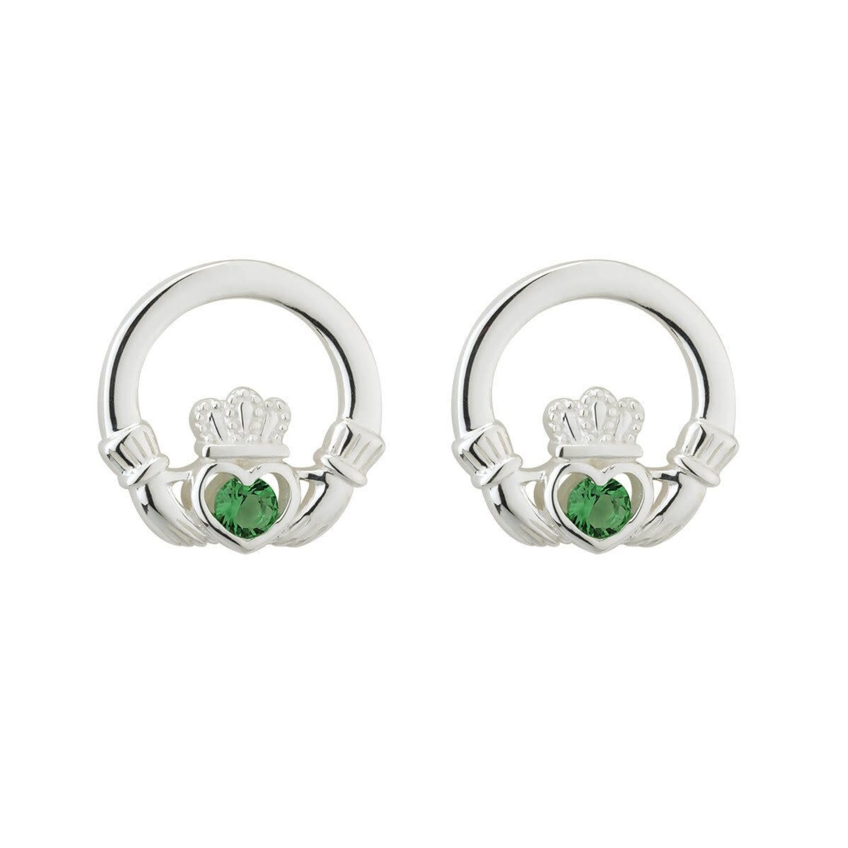 SOLVAR LIMITED Sterling Claddagh w/Green Crystal Earrings