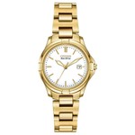 CITIZEN WATCH COMPANY Ladies Gold Tone Citizen Eco-Drive Bracelet Watch w/White Dial/Date
