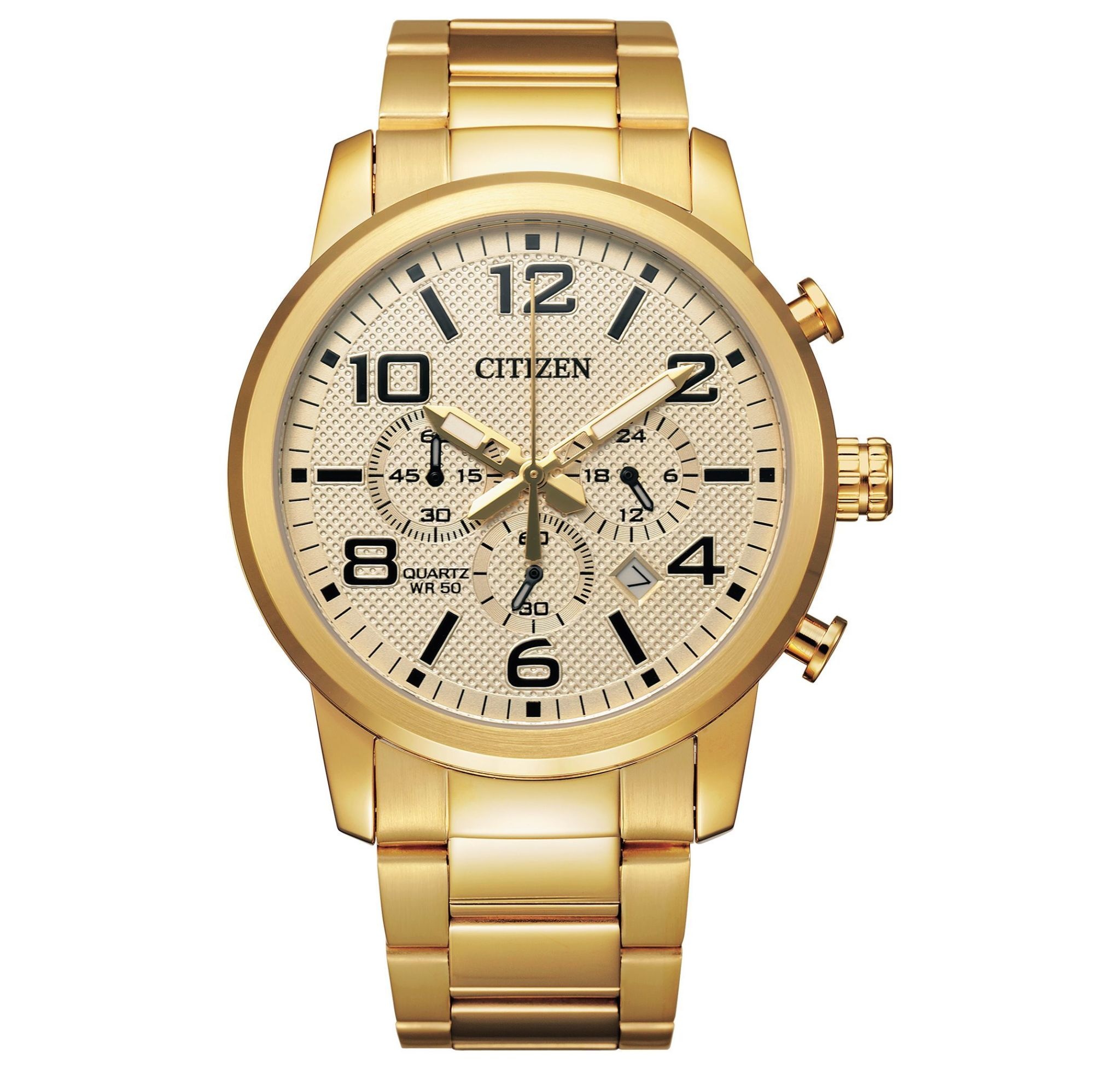 Citizen Quartz Gold Tone Chronograph Bracelet Watch w Date