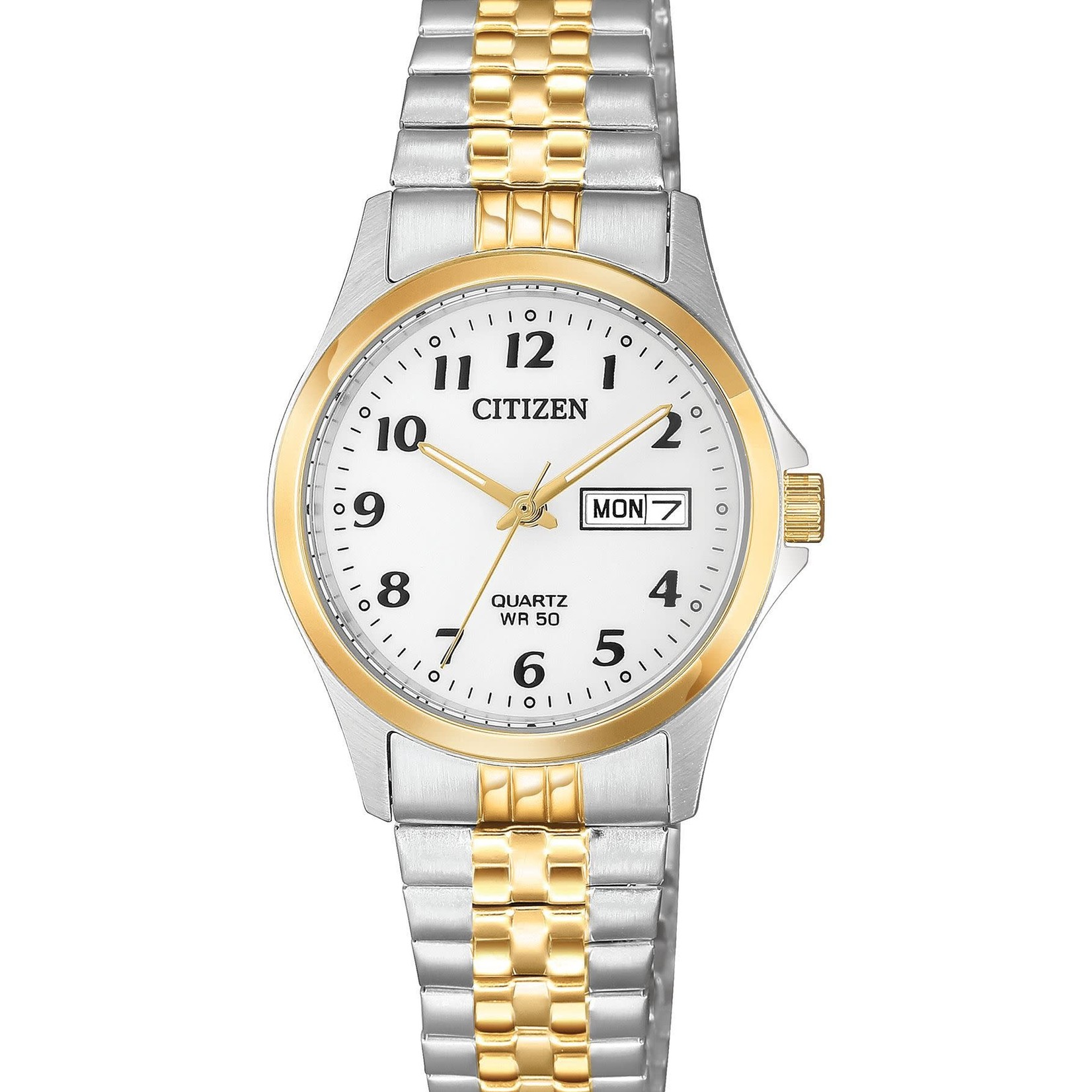 CITIZEN WATCH COMPANY Citizen Quartz SS Two Tone White Dial Expansion Band Watch w/Date/Date