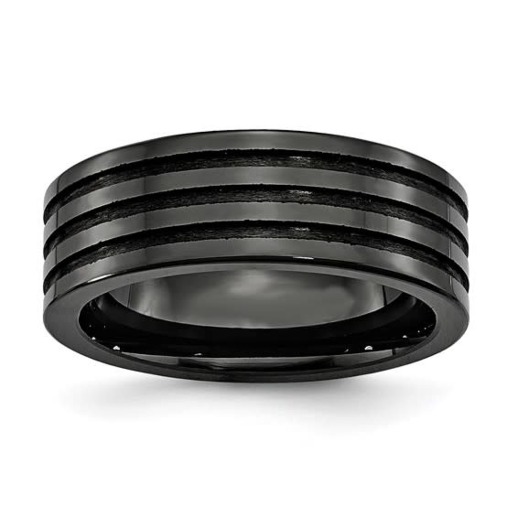 QUALITY GOLD OF CINCINNATI INC Ceramic Black Grooved 8mm Polished Band sz11.5