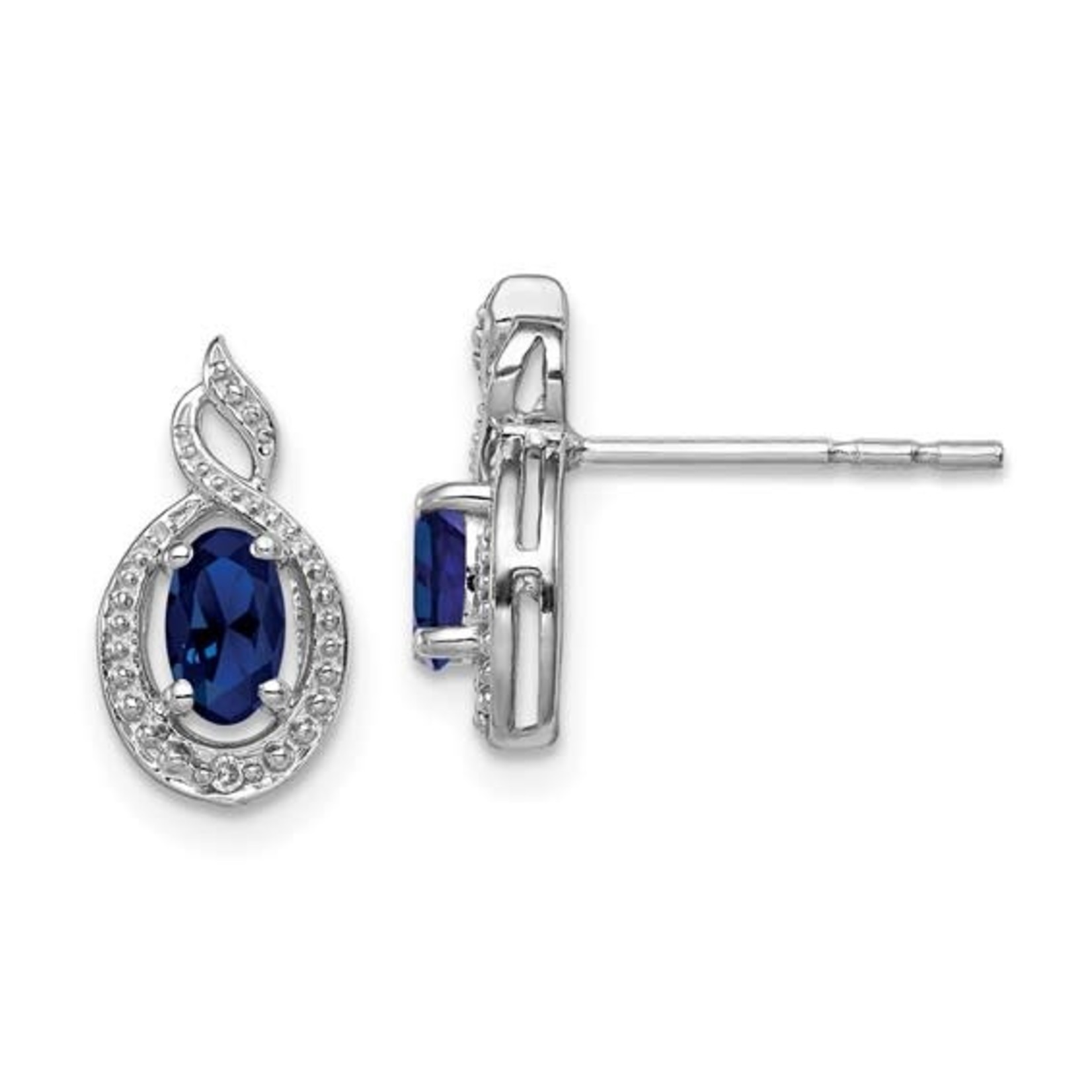 QUALITY GOLD OF CINCINNATI INC Sterling Silver Rhodium Plated Created Sapphire and Diamond Earrings