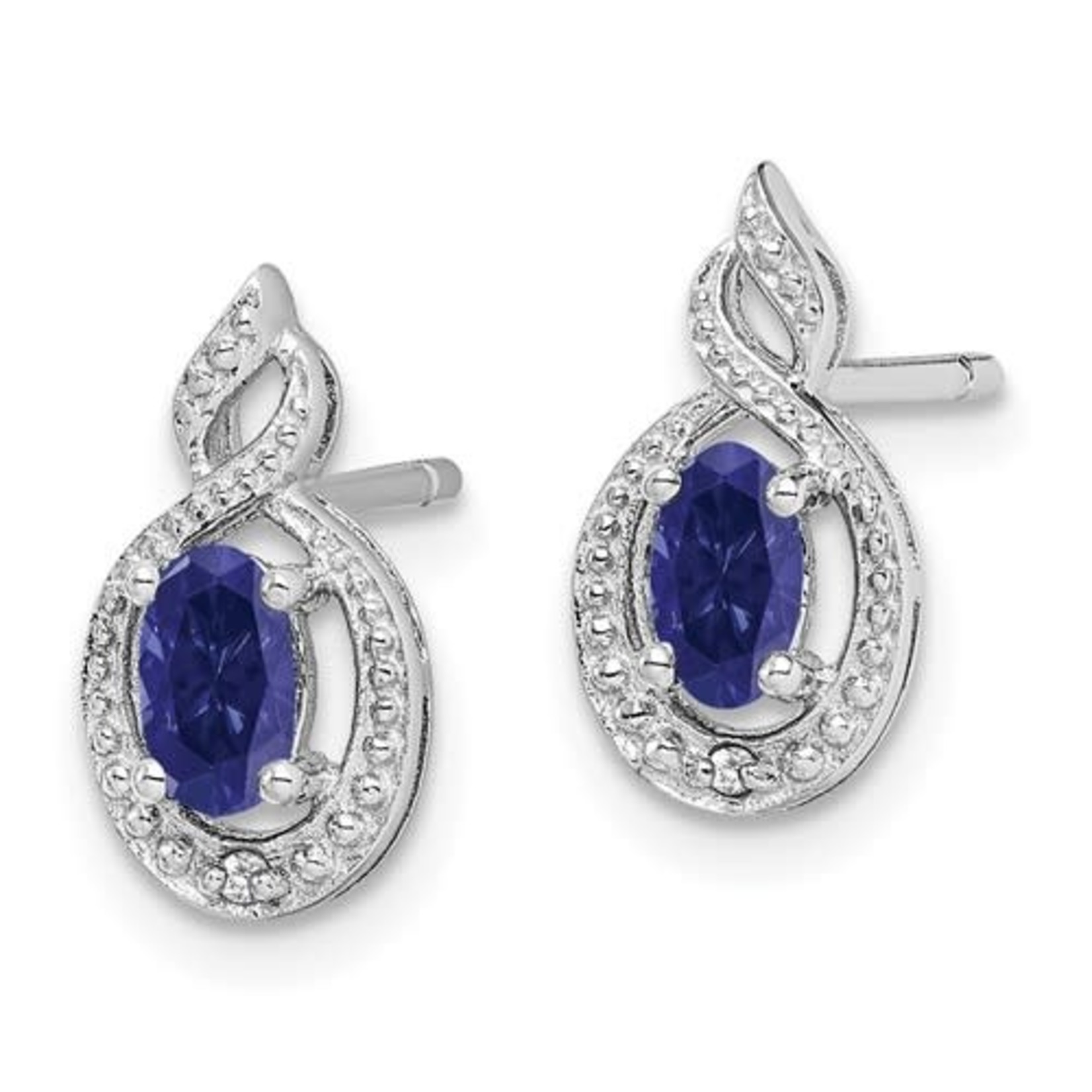 QUALITY GOLD OF CINCINNATI INC Sterling Silver Rhodium Plated Created Sapphire and Diamond Earrings