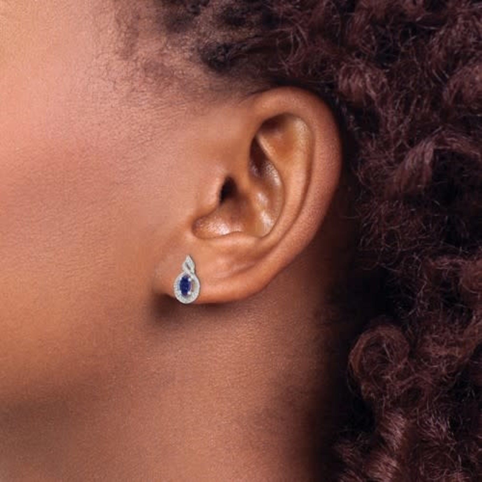 QUALITY GOLD OF CINCINNATI INC Sterling Silver Rhodium Plated Created Sapphire and Diamond Earrings