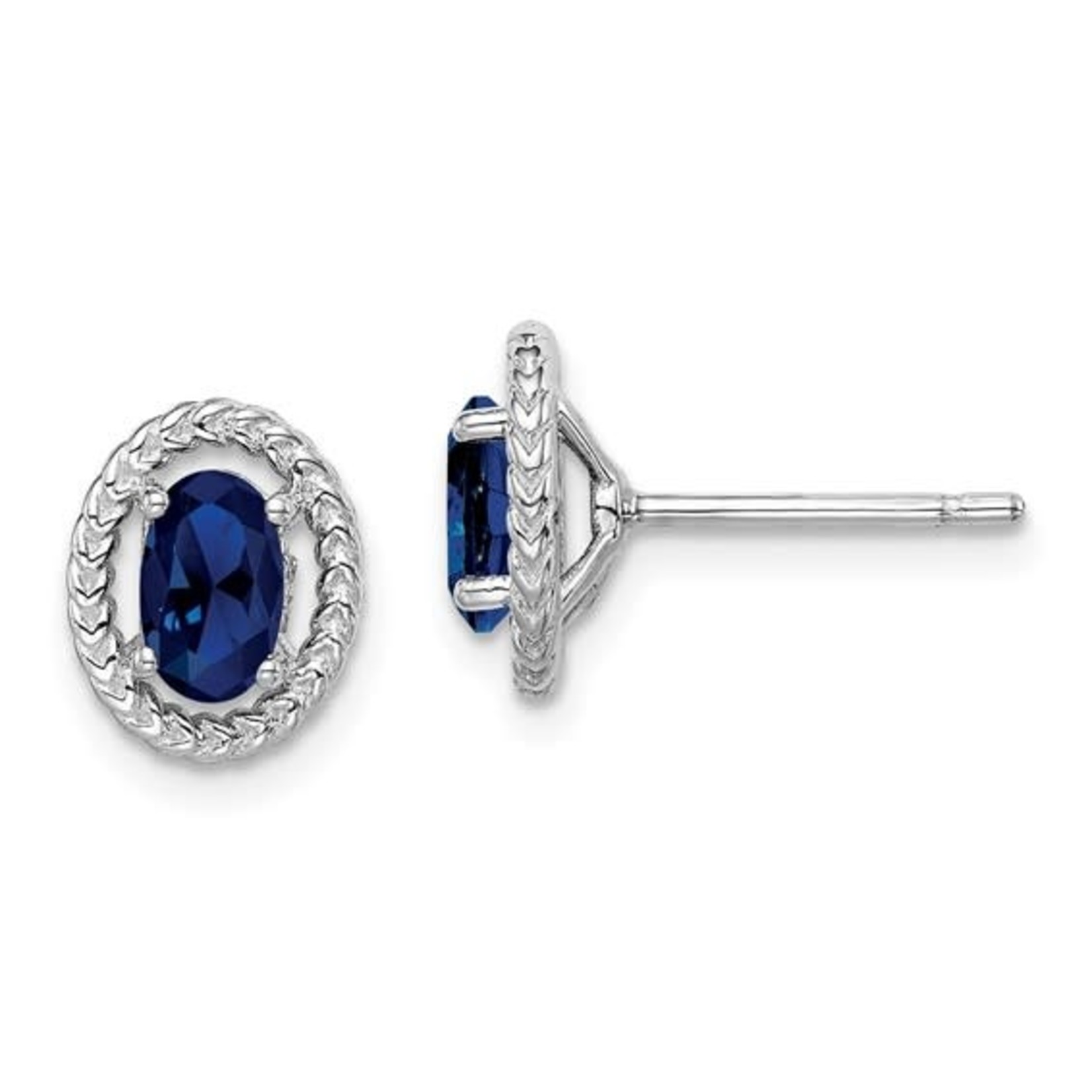 QUALITY GOLD OF CINCINNATI INC Sterling Silver Rhodium Plated Oval Created Sapphire Earrings