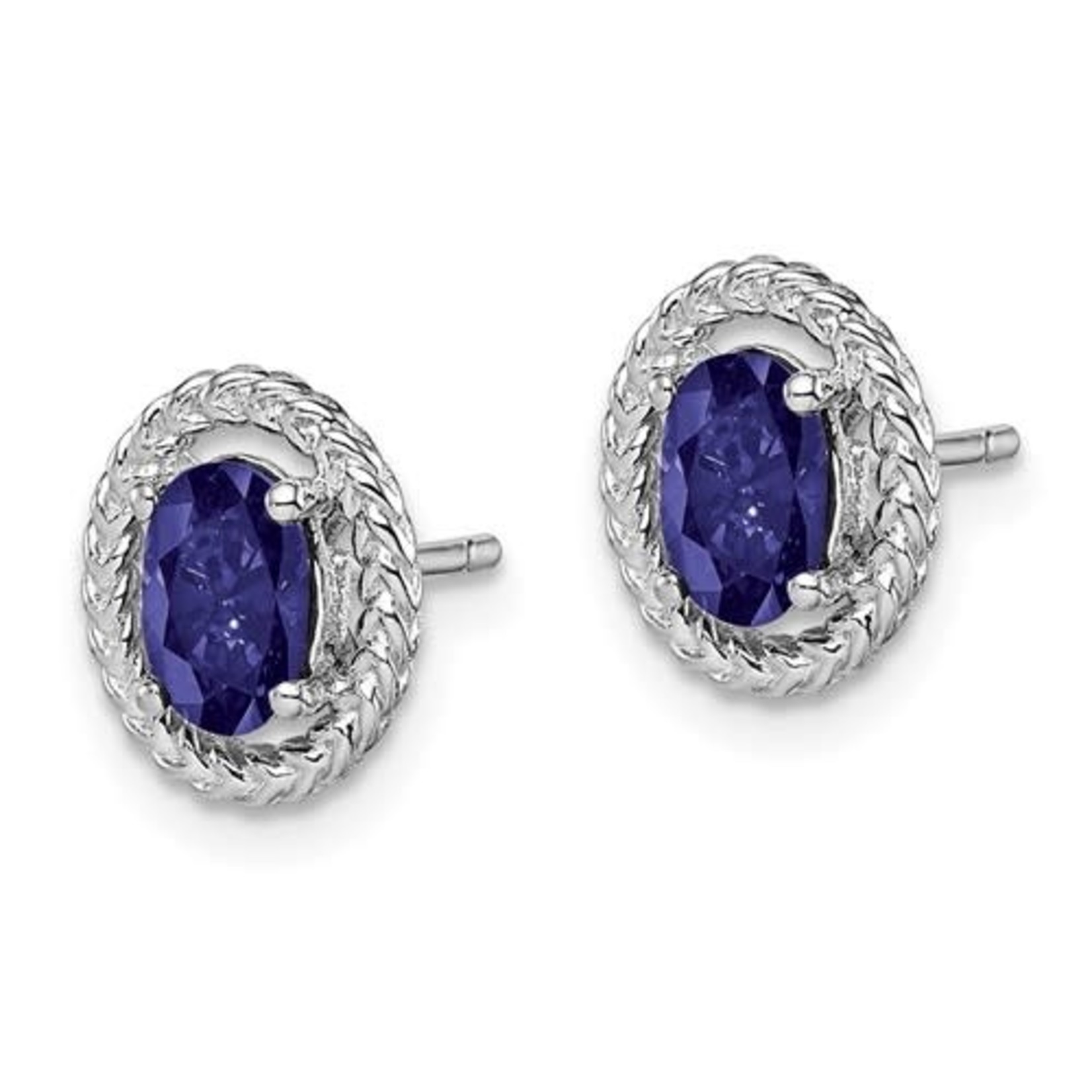 QUALITY GOLD OF CINCINNATI INC Sterling Silver Rhodium Plated Oval Created Sapphire Earrings