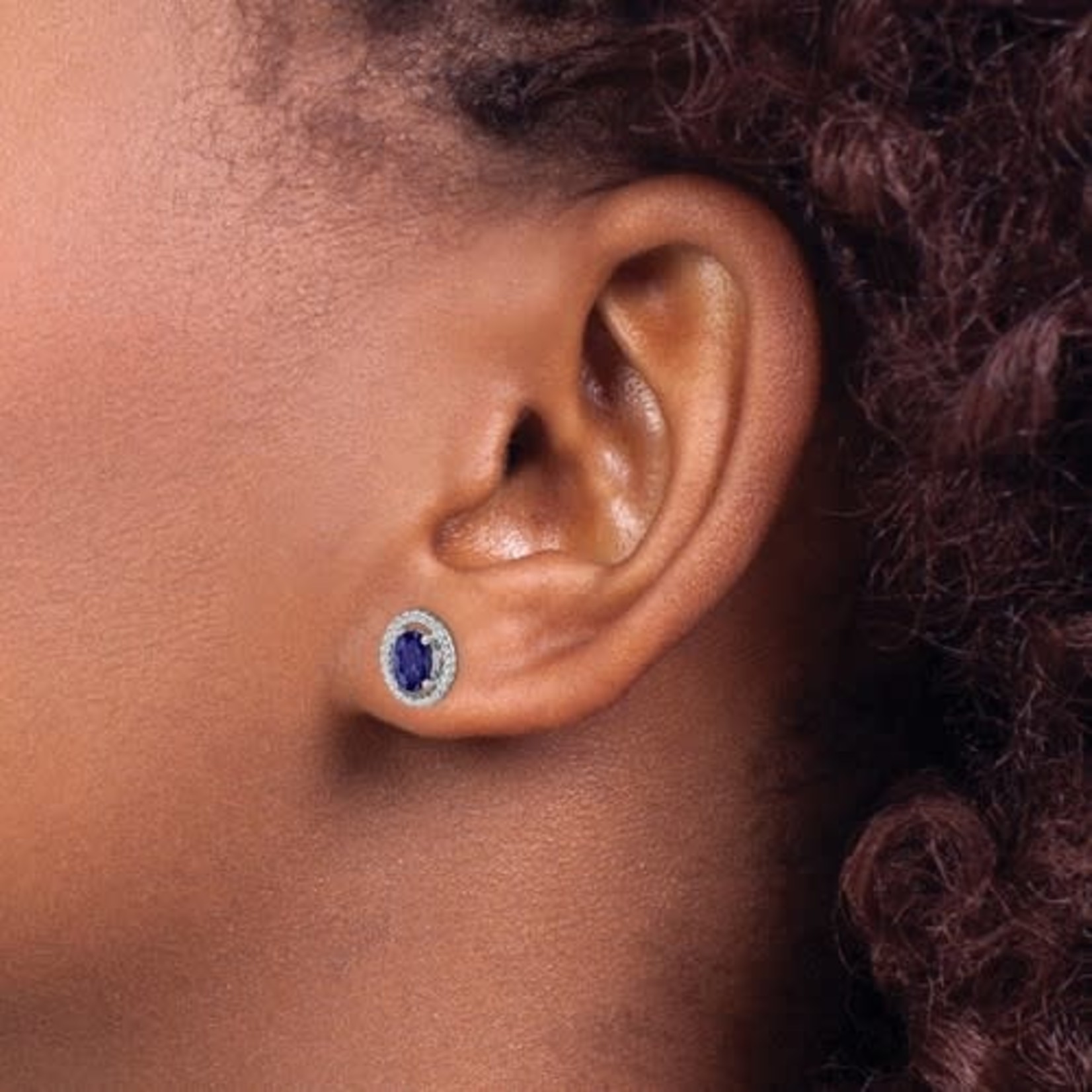 QUALITY GOLD OF CINCINNATI INC Sterling Silver Rhodium Plated Oval Created Sapphire Earrings