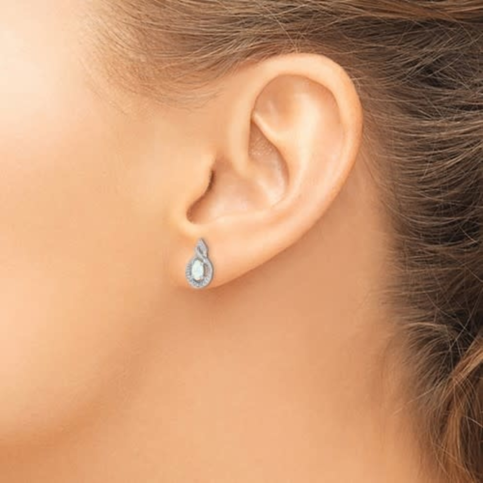 QUALITY GOLD OF CINCINNATI INC Sterling Silver Rhodium Plated Created Opal and Diamond Earrings