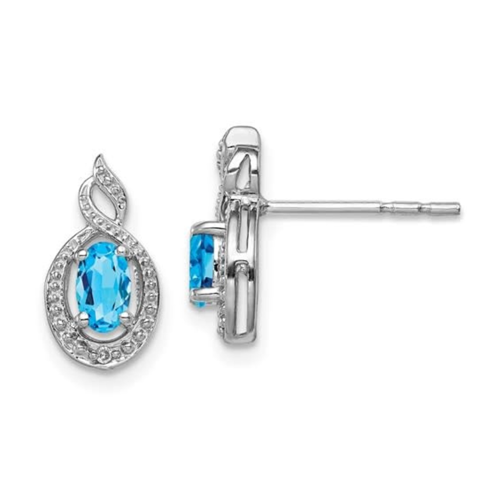 QUALITY GOLD OF CINCINNATI INC Sterling Silver Rhodium Plated Swiss Blue Topaz and Diamond Earrings