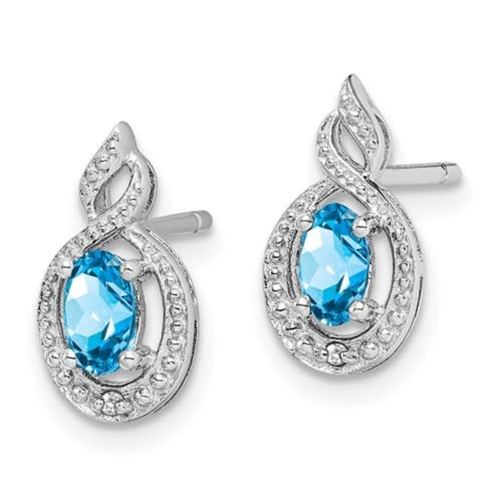 QUALITY GOLD OF CINCINNATI INC Sterling Silver Rhodium Plated Swiss Blue Topaz and Diamond Earrings