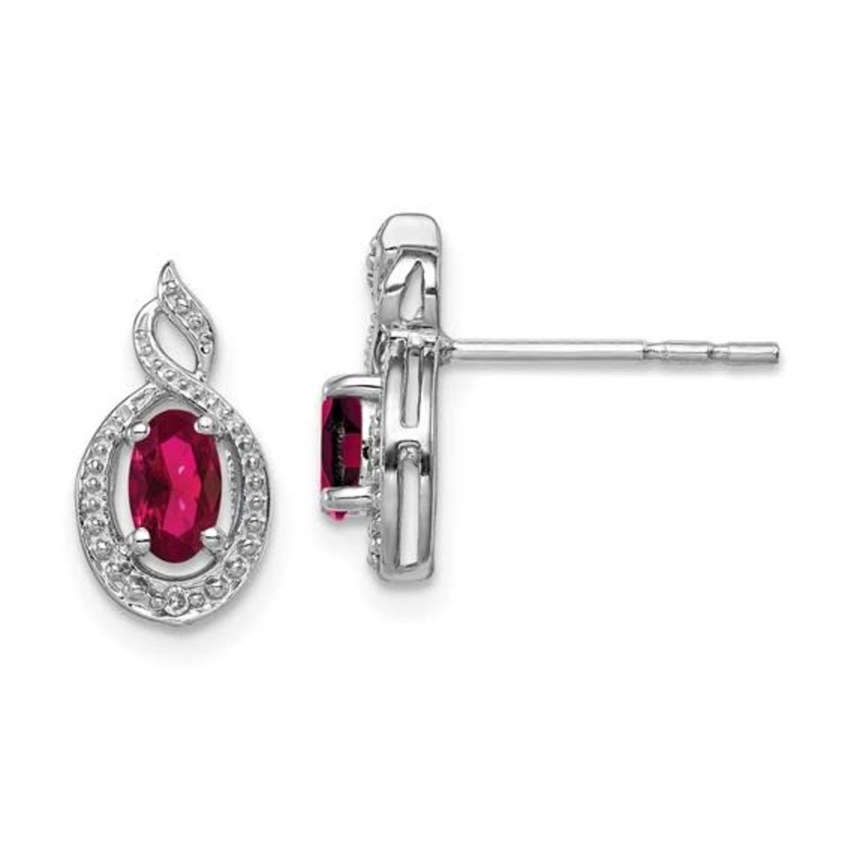 QUALITY GOLD OF CINCINNATI INC Sterling Silver Rhodium Plated Created Ruby and Diamond Earrings