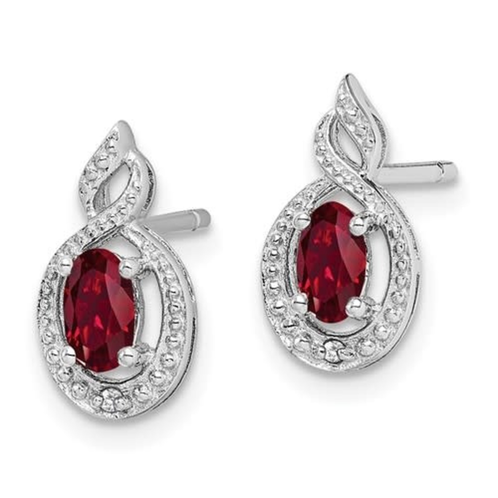 QUALITY GOLD OF CINCINNATI INC Sterling Silver Rhodium Plated Created Ruby and Diamond Earrings