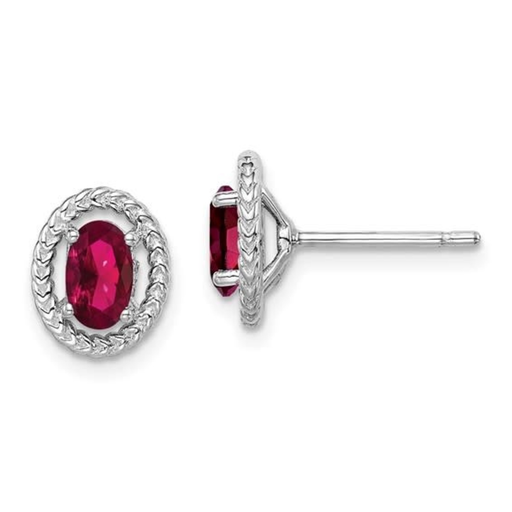 QUALITY GOLD OF CINCINNATI INC Sterling Silver Rhodium Plated Oval Created Ruby Earrings