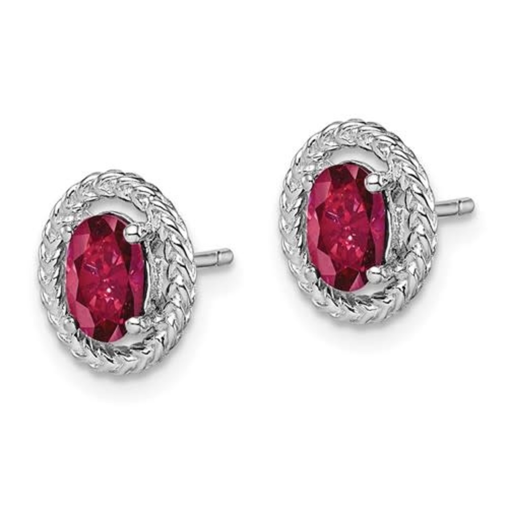 QUALITY GOLD OF CINCINNATI INC Sterling Silver Rhodium Plated Oval Created Ruby Earrings