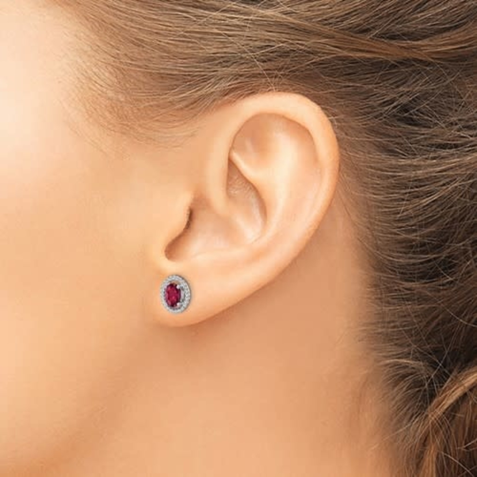 QUALITY GOLD OF CINCINNATI INC Sterling Silver Rhodium Plated Oval Created Ruby Earrings