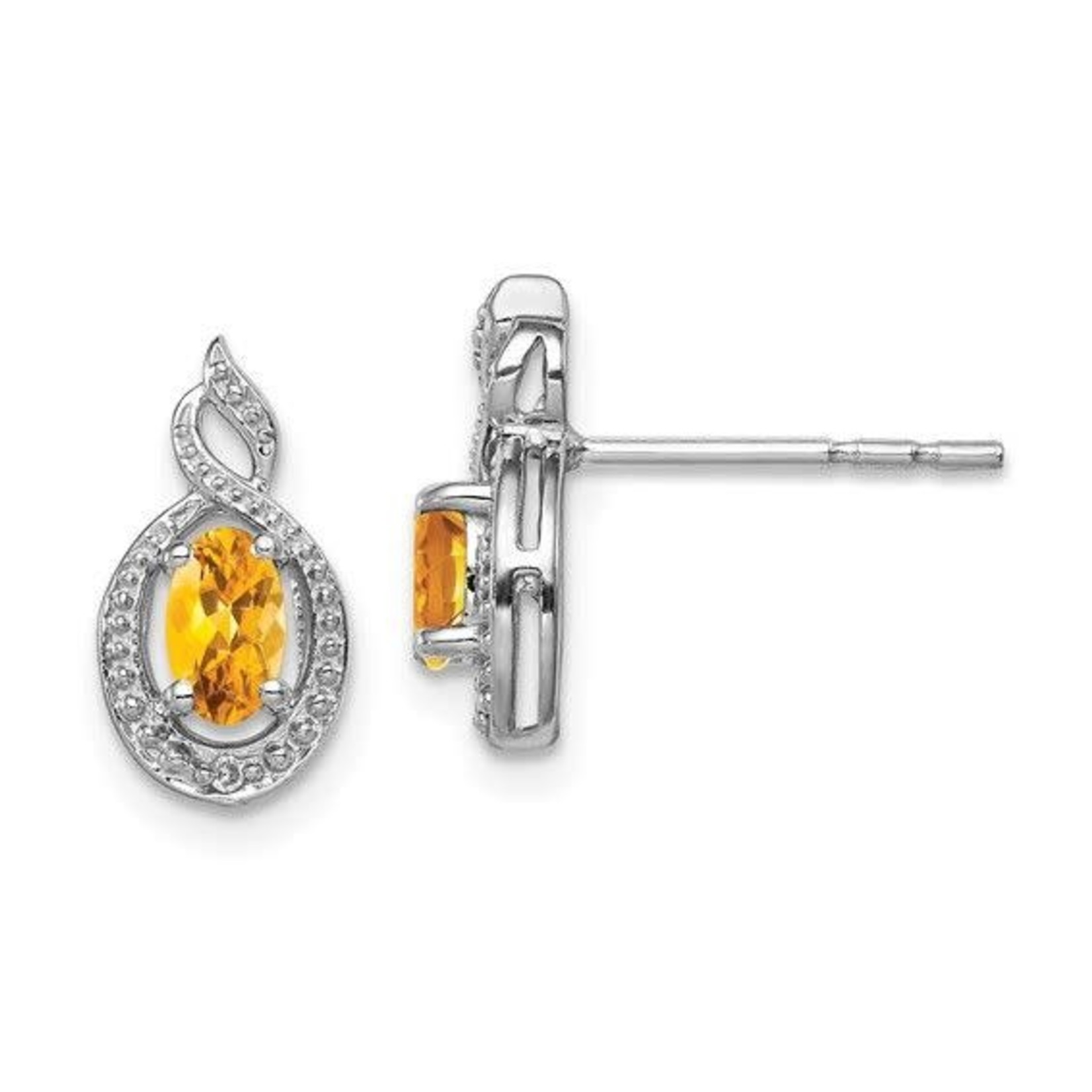 QUALITY GOLD OF CINCINNATI INC Sterling Silver Rhodium Plated Citrine and Diamond Earrings