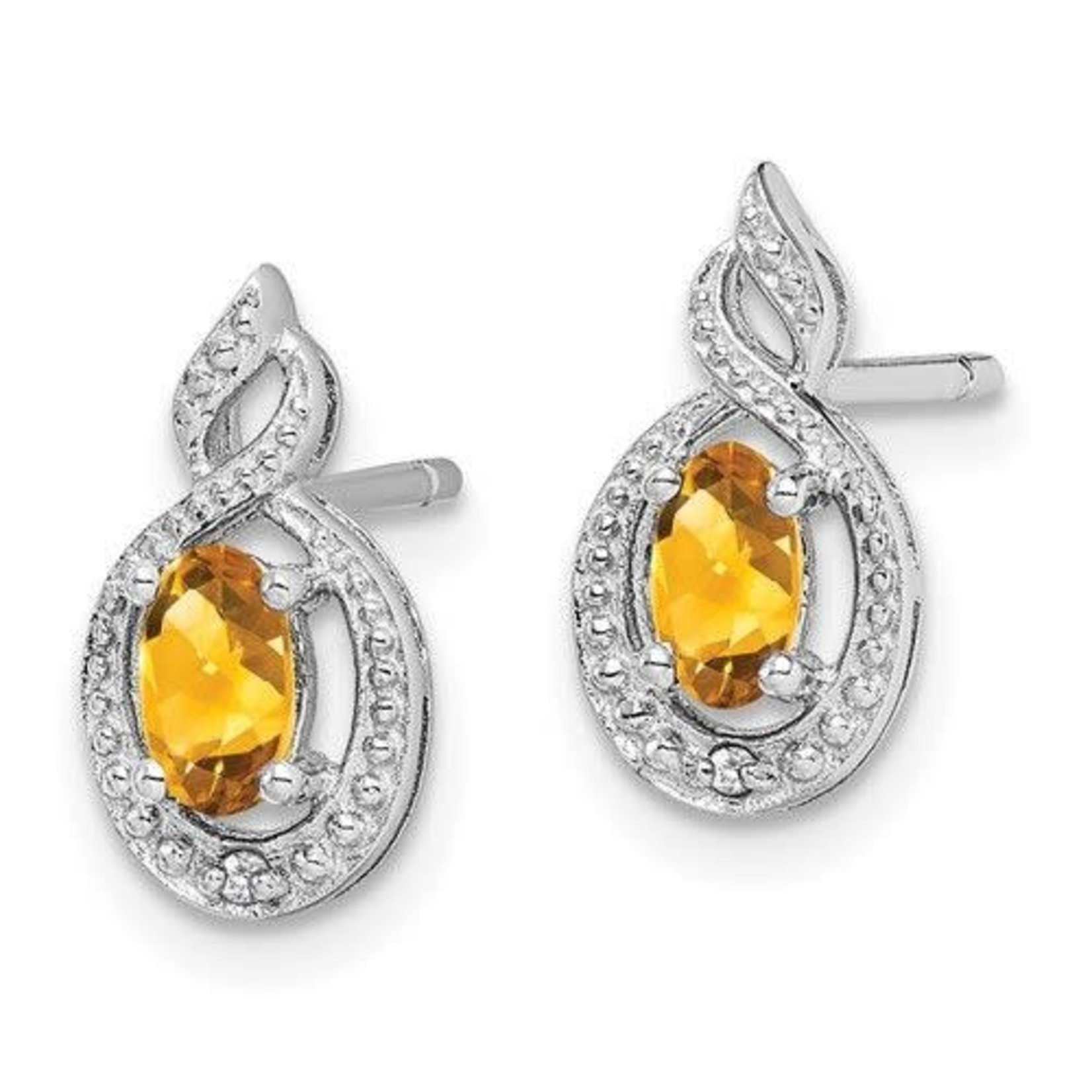 QUALITY GOLD OF CINCINNATI INC Sterling Silver Rhodium Plated Citrine and Diamond Earrings