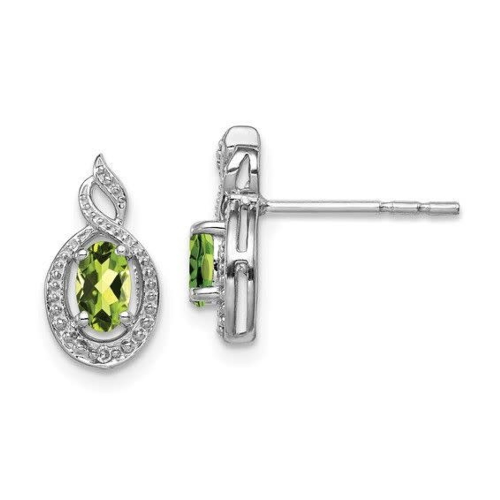 QUALITY GOLD OF CINCINNATI INC Sterling Silver Rhodium Plated Peridot and Diamond Earrings