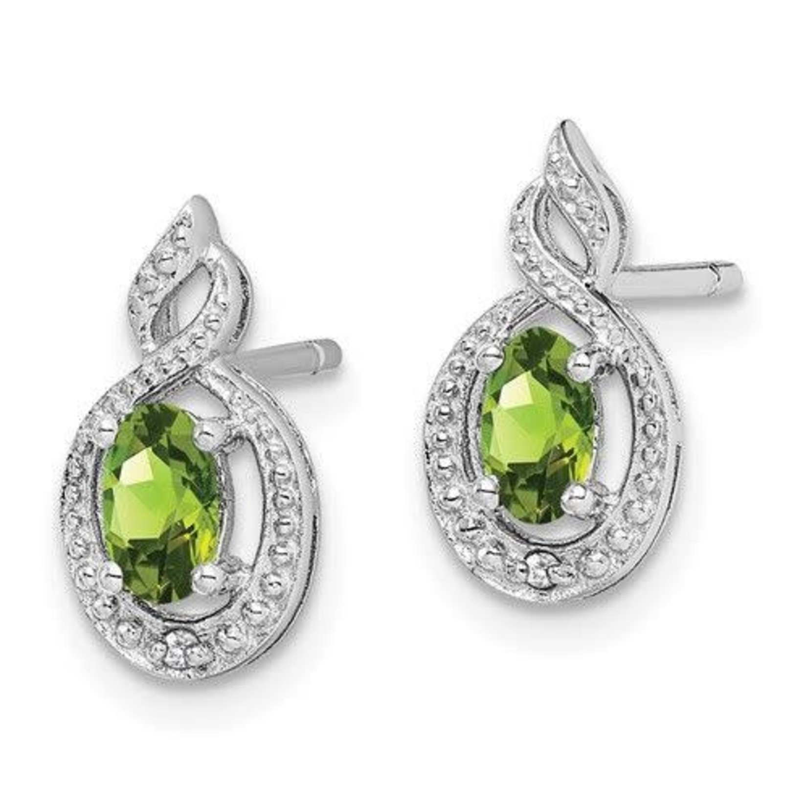 QUALITY GOLD OF CINCINNATI INC Sterling Silver Rhodium Plated Peridot and Diamond Earrings