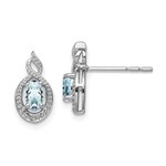 QUALITY GOLD OF CINCINNATI INC Sterling Silver Rhodium Plated Aquamarine and Diamond Earrings