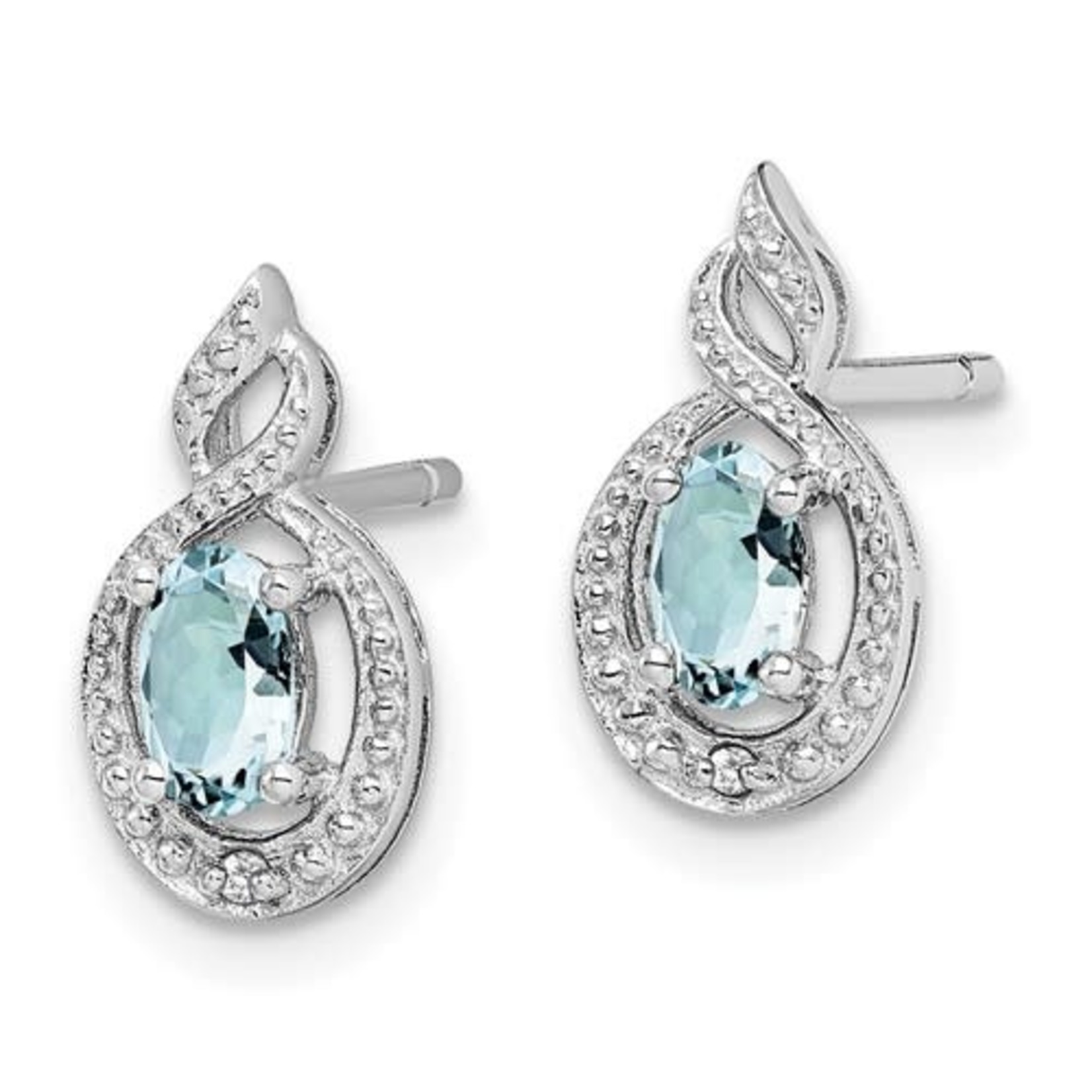 QUALITY GOLD OF CINCINNATI INC Sterling Silver Rhodium Plated Aquamarine and Diamond Earrings